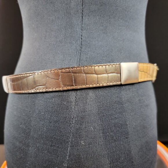 Streets Ahead Croc Embossed Leather Belt w/ Fibel Italian Buckle | Tan & Brown - Picture 4 of 11